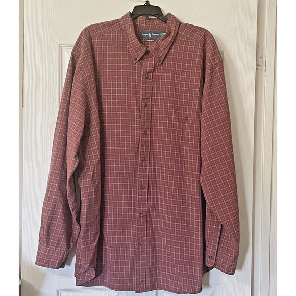 Ralph Lauren Other - Y2K Ralph Lauren Shirt Men 3XB Burgundy Red Plaid Classic Fit Button Down Pony